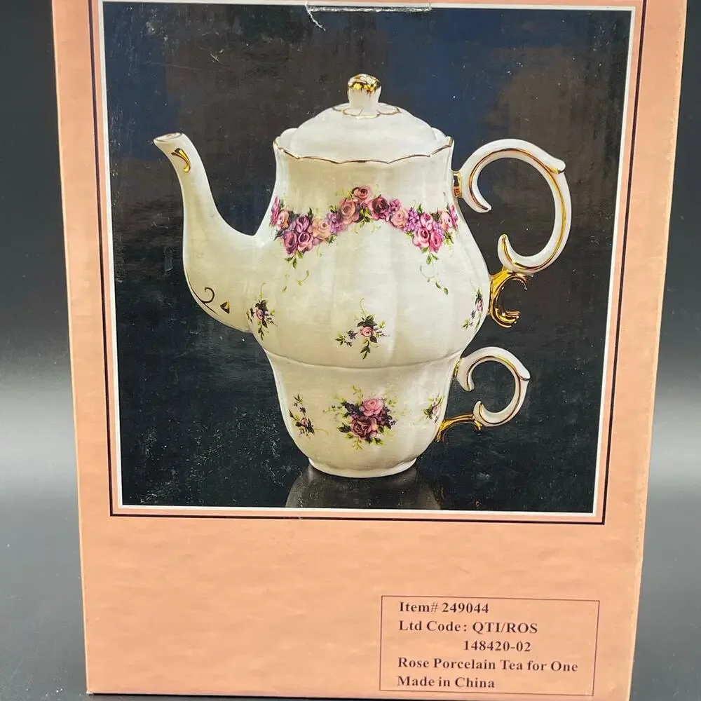 Rose Porcelain Tea for One Cup Pitcher Lid New
